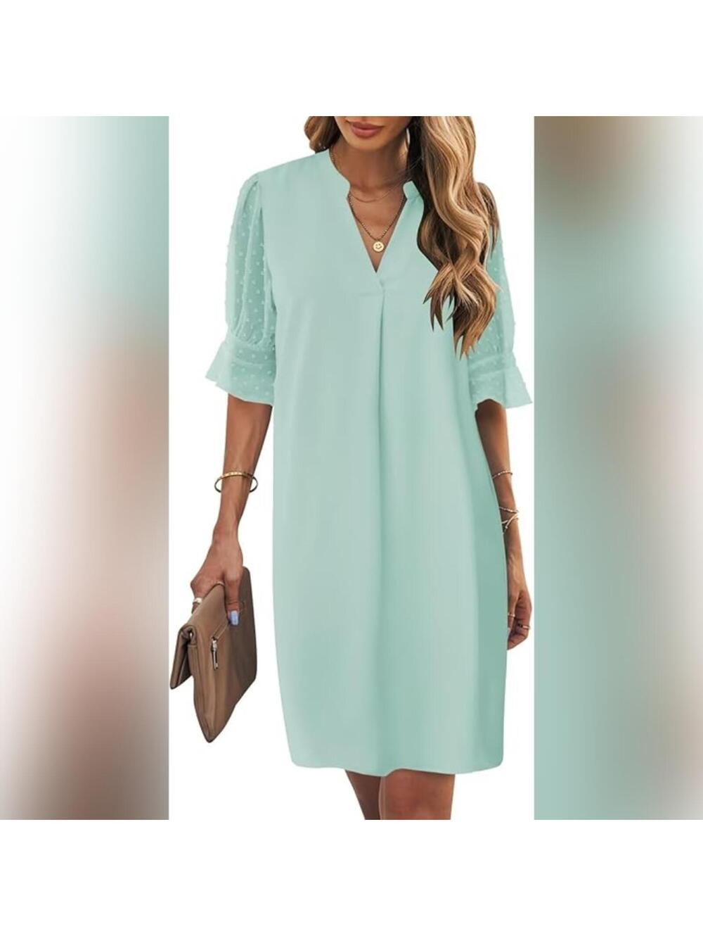 NWT WKior V Neck Casual Solid Color Flowy Shift Dress, Large (12-14)